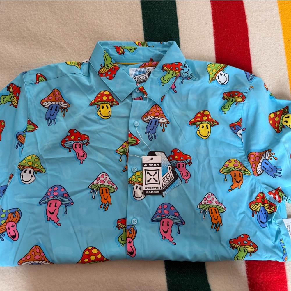 NWT Fresh Prints Cartoon Mushroom Print Shirt